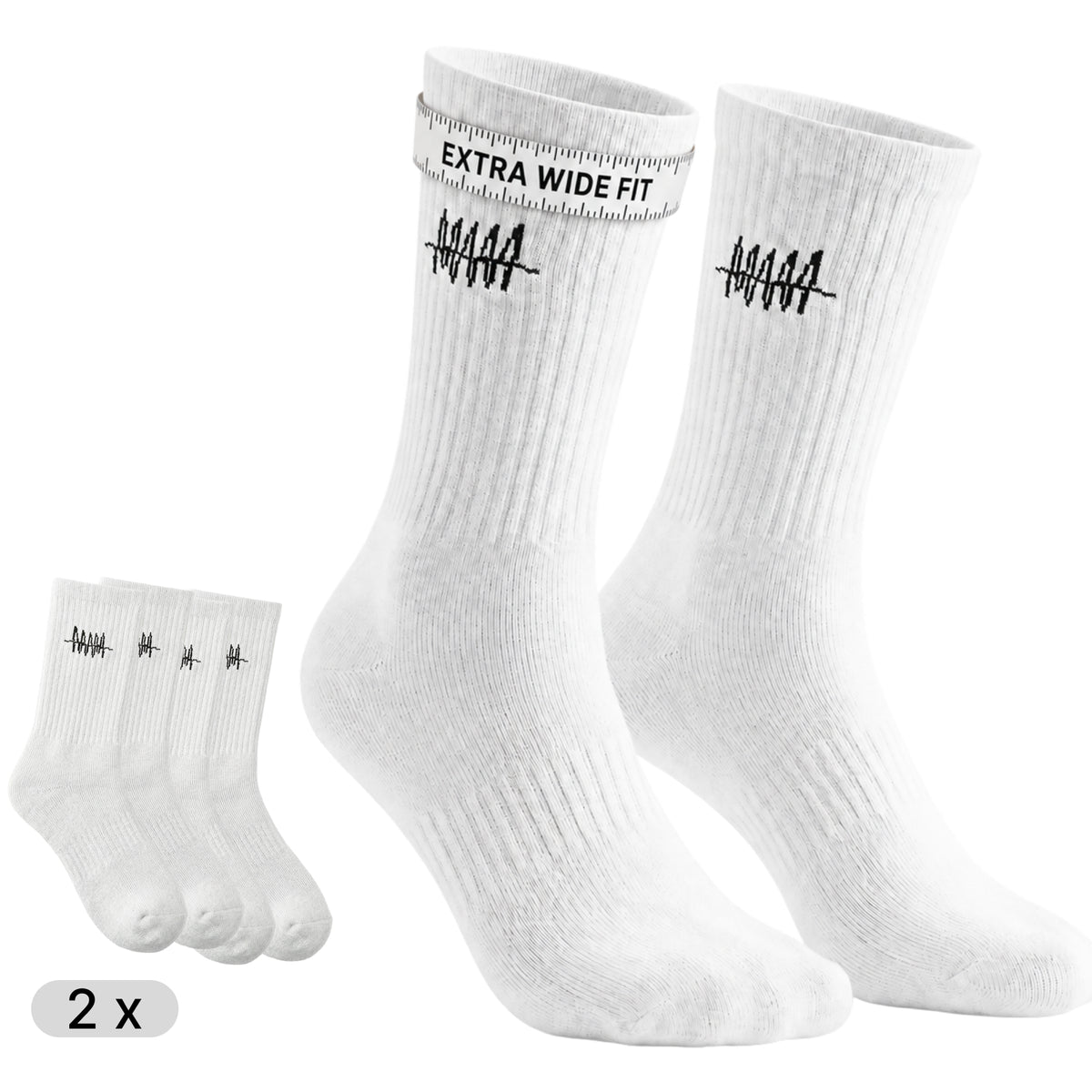 Dicke Waden Socks Extra Wide Fit weiß, 2er-Pack