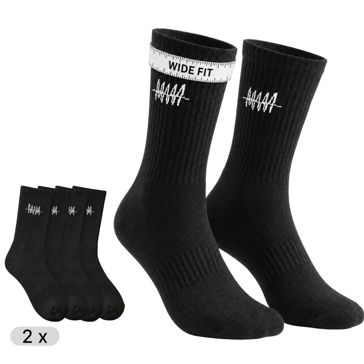 Dicke Waden Socks Wide Fit schwarz, 2er-Pack