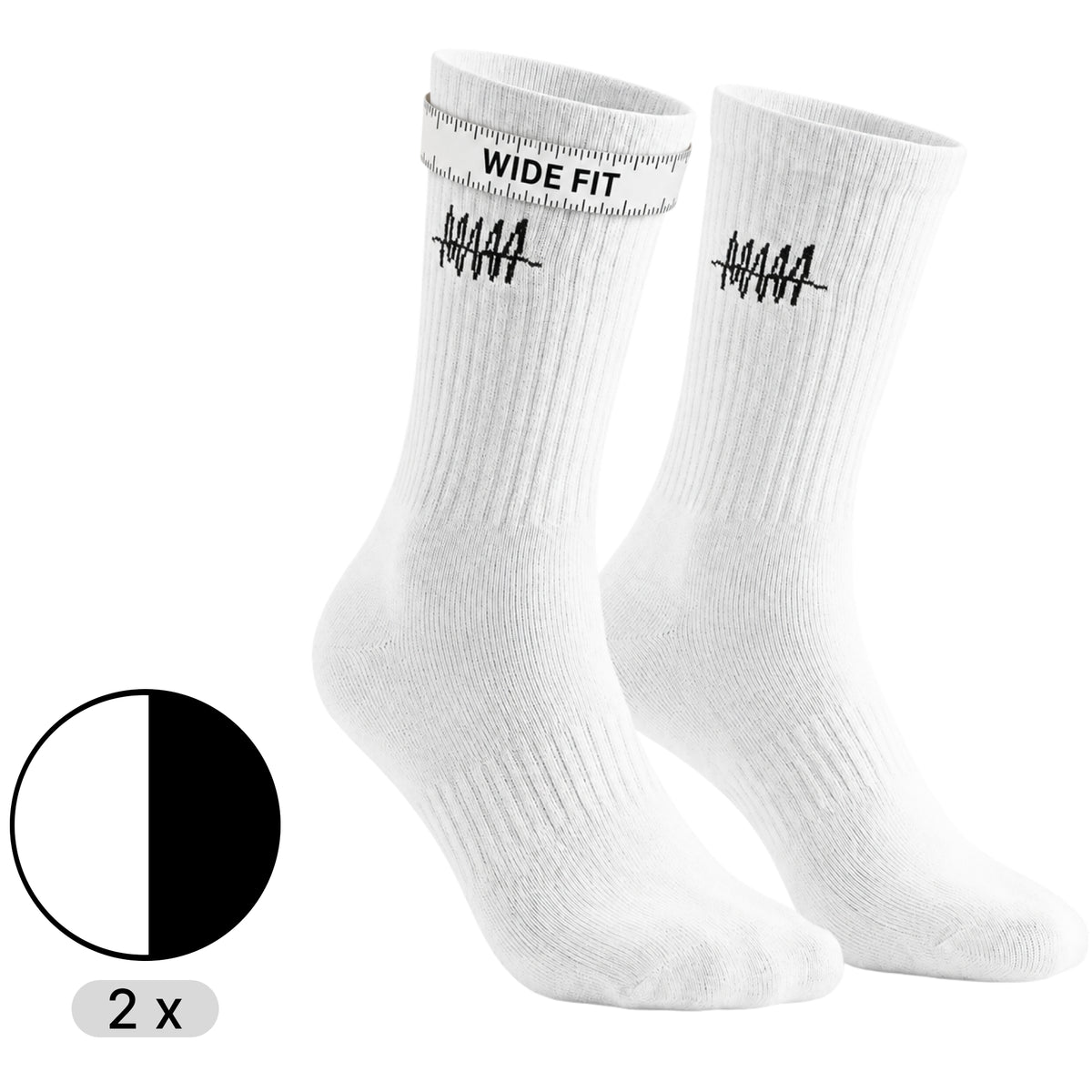 Dicke Waden Socks Wide Fit, weiß und schwarz, 2er-Pack