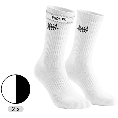 Dicke Waden Socks Wide Fit, weiß und schwarz, 2er-Pack