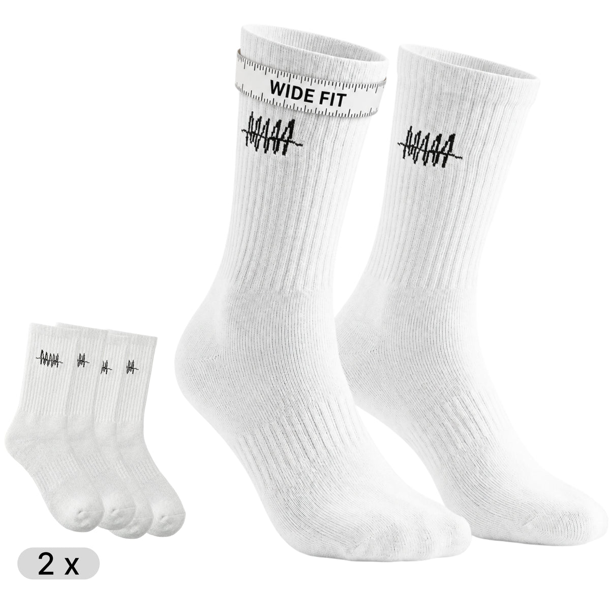Dicke Waden Socks Wide Fit weiß, 2er-Pack